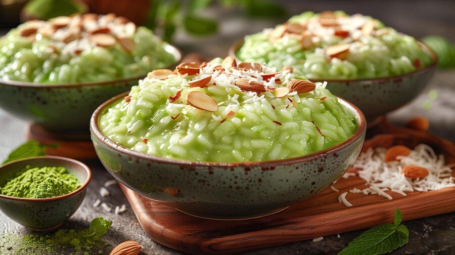 Matcha rice pudding